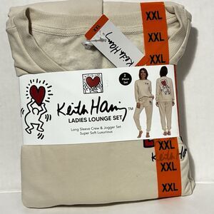 Keith Haring Women Lounge Set 2 Piece Crew & Jogger Beige Size XX-Large XXL NWT